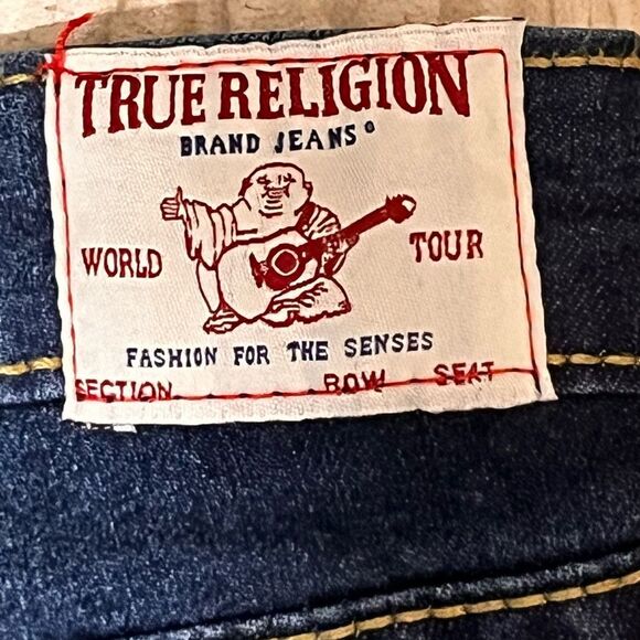 True Religion Blue Straight Jeans with Distressed Accents - Picture 3 of 7